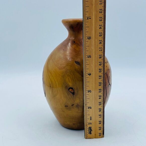 Burled Wood Decor Hand Crafted Knot Turned Artisan Vase Olive Mid-Century MCM - Picture 4 of 10